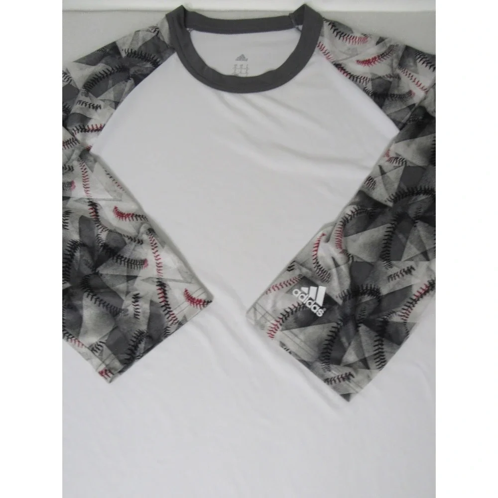 Adidas 3/4 Sleeve White Gray Baseball Poly Stretch Activewear Novelty Sz XL‎